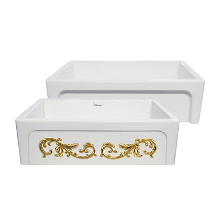 Whitehaus 33" Rvrsbl Kitchen Sink W/ Intricate Embossed Vine Design Front Apron WHSIV3333OR-GOLD